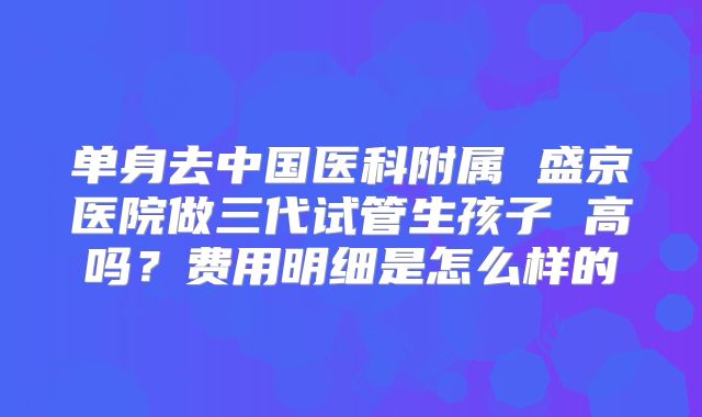 单身去中国医科附属 盛京医院做三代试管生孩子 高吗？费用明细是怎么样的