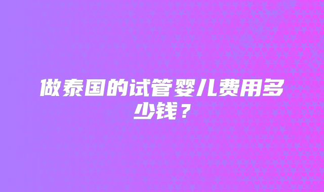 做泰国的试管婴儿费用多少钱？