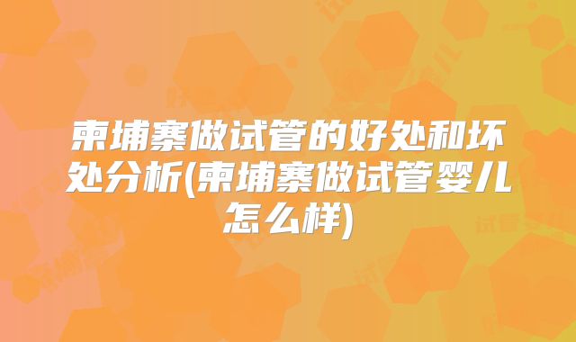 柬埔寨做试管的好处和坏处分析(柬埔寨做试管婴儿怎么样)