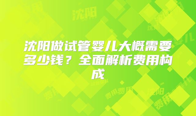 沈阳做试管婴儿大概需要多少钱?全面解析费用构成