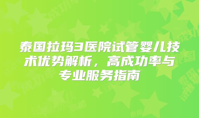 泰国拉玛3医院试管婴儿技术优势解析，高成功率与专业服务指南