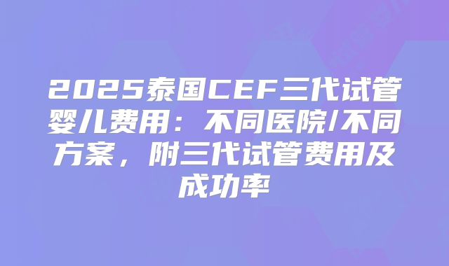 2025泰国CEF三代试管婴儿费用：不同医院/不同方案，附三代试管费用及成功率