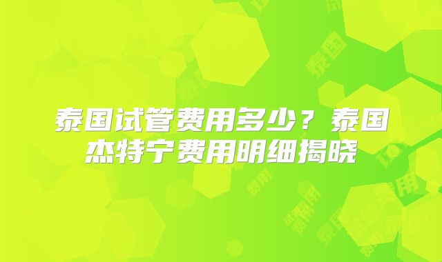 泰国试管费用多少？泰国杰特宁费用明细揭晓