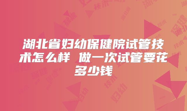 湖北省妇幼保健院试管技术怎么样 做一次试管要花多少钱