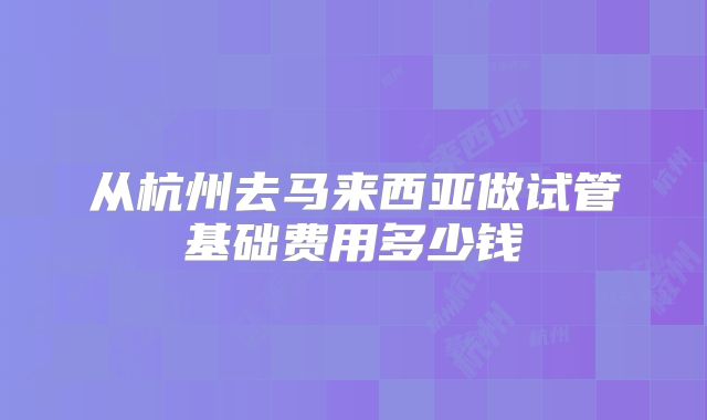 从杭州去马来西亚做试管基础费用多少钱