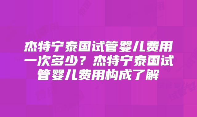 杰特宁泰国试管婴儿费用一次多少？杰特宁泰国试管婴儿费用构成了解