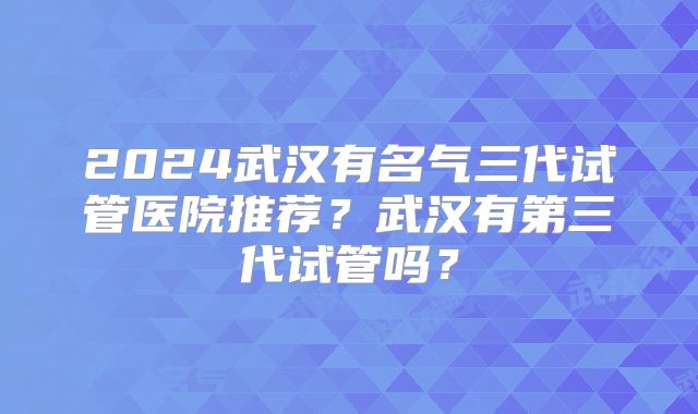 2024武汉有名气三代试管医院推荐?武汉有第三代试管吗?
