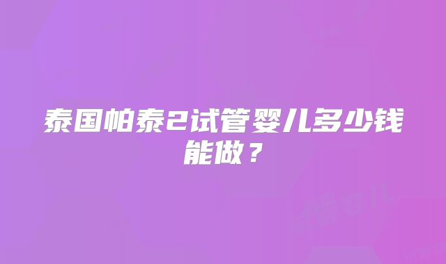 泰国帕泰2试管婴儿多少钱能做?
