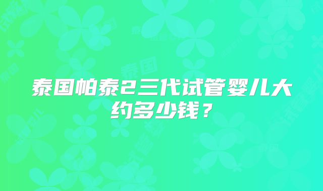 泰国帕泰2三代试管婴儿大约多少钱？