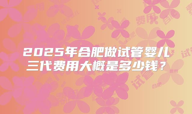 2025年合肥做试管婴儿三代费用大概是多少钱？