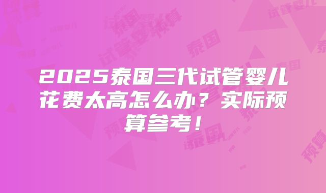 2025泰国三代试管婴儿花费太高怎么办？实际预算参考！