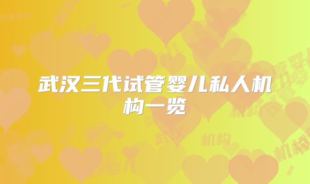 武汉三代试管婴儿私人机构一览