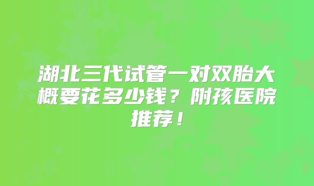 湖北三代试管一对双胎大概要花多少钱？附孩医院推荐！