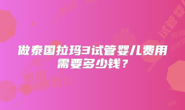 做泰国拉玛3试管婴儿费用需要多少钱？