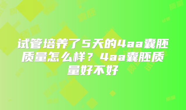 试管培养了5天的4aa囊胚质量怎么样？4aa囊胚质量好不好