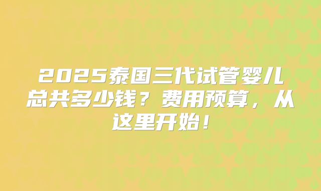 2025泰国三代试管婴儿总共多少钱？费用预算，从这里开始！