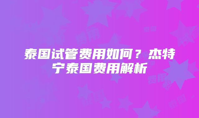 泰国试管费用如何？杰特宁泰国费用解析