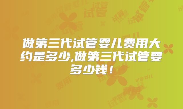 做第三代试管婴儿费用大约是多少,做第三代试管要多少钱!