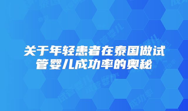 关于年轻患者在泰国做试管婴儿成功率的奥秘