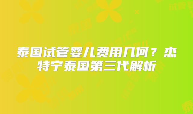 泰国试管婴儿费用几何?杰特宁泰国第三代解析