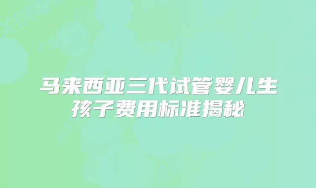 马来西亚三代试管婴儿生孩子费用标准揭秘