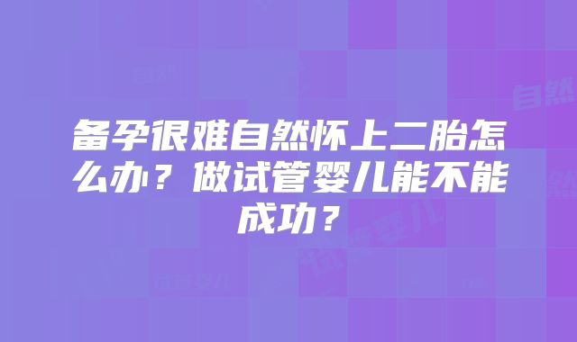 备孕很难自然怀上二胎怎么办?做试管婴儿能不能成功?