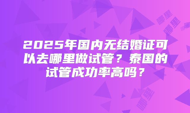 2025年国内无结婚证可以去哪里做试管？泰国的试管成功率高吗？