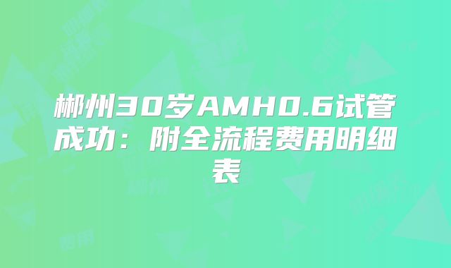 郴州30岁AMH0.6试管成功：附全流程费用明细表