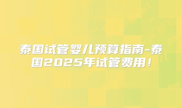 泰国试管婴儿预算指南-泰国2025年试管费用!