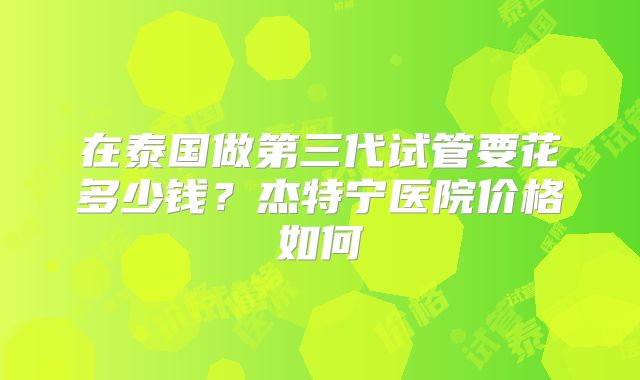 在泰国做第三代试管要花多少钱？杰特宁医院价格如何