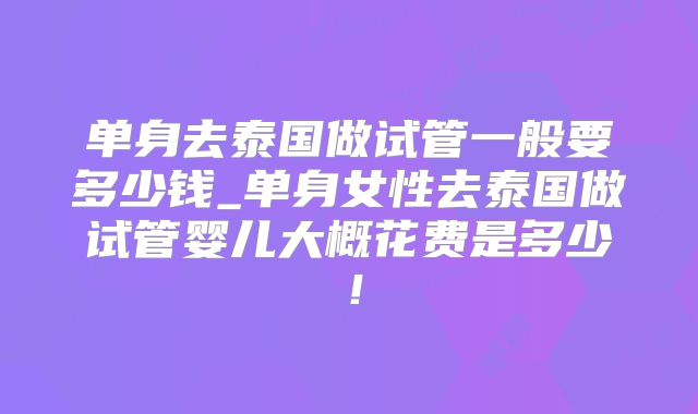 单身去泰国做试管一般要多少钱_单身女性去泰国做试管婴儿大概花费是多少！