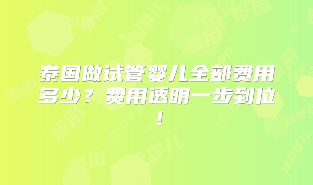 泰国做试管婴儿全部费用多少?费用透明一步到位!