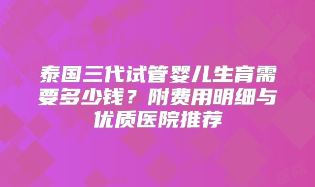 泰国三代试管婴儿生育需要多少钱？附费用明细与优质医院推荐