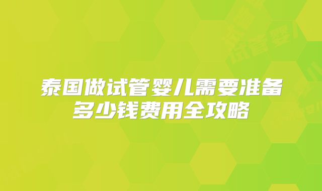 泰国做试管婴儿需要准备多少钱费用全攻略