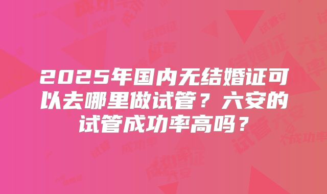 2025年国内无结婚证可以去哪里做试管？六安的试管成功率高吗？