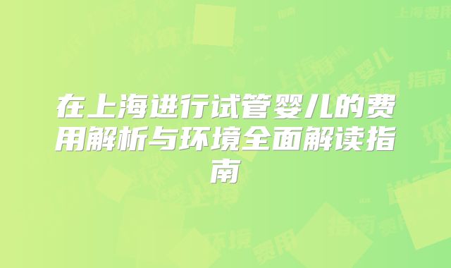 在上海进行试管婴儿的费用解析与环境全面解读指南