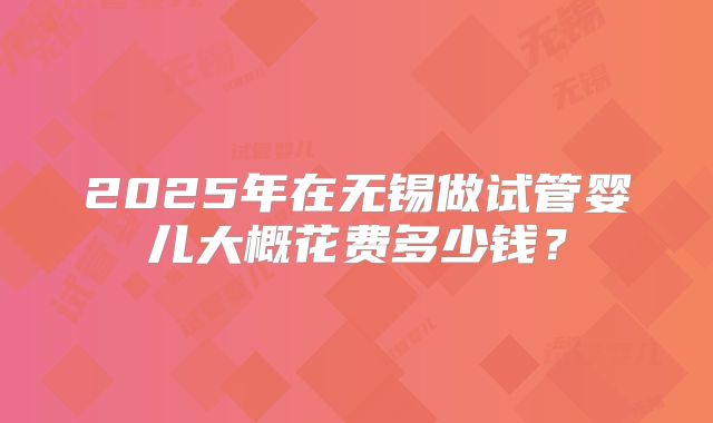 2025年在无锡做试管婴儿大概花费多少钱？