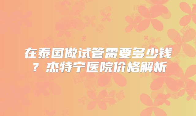 在泰国做试管需要多少钱?杰特宁医院价格解析
