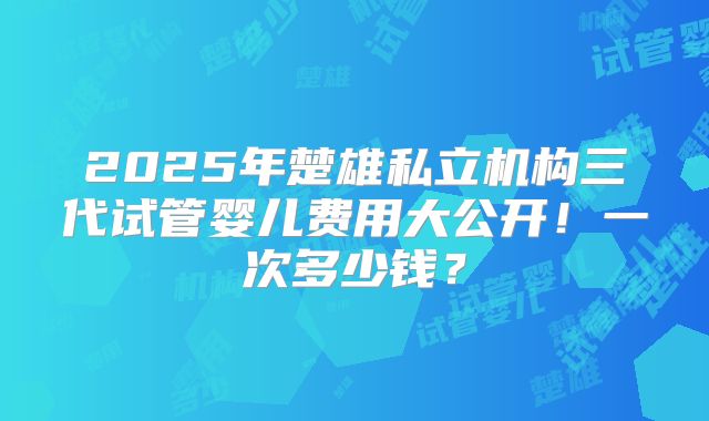 2025年楚雄私立机构三代试管婴儿费用大公开！一次多少钱？