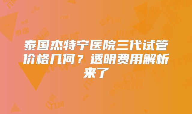 泰国杰特宁医院三代试管价格几何？透明费用解析来了