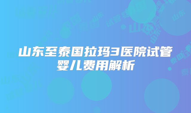 山东至泰国拉玛3医院试管婴儿费用解析