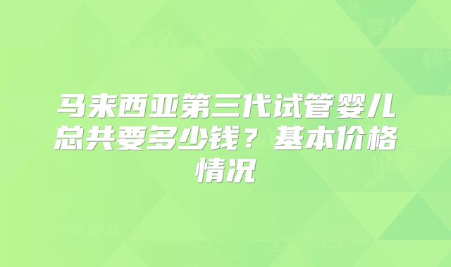 马来西亚第三代试管婴儿总共要多少钱？基本价格情况