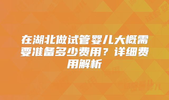 在湖北做试管婴儿大概需要准备多少费用?详细费用解析