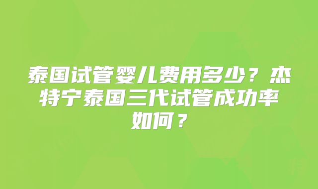 泰国试管婴儿费用多少？杰特宁泰国三代试管成功率如何？