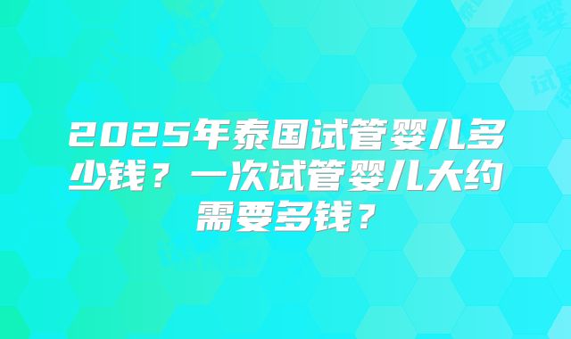 2025年泰国试管婴儿多少钱?一次试管婴儿大约需要多钱?