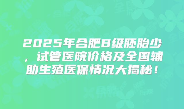 2025年合肥B级胚胎少，试管医院价格及全国辅助生殖医保情况大揭秘！