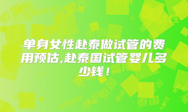 单身女性赴泰做试管的费用预估,赴泰国试管婴儿多少钱！