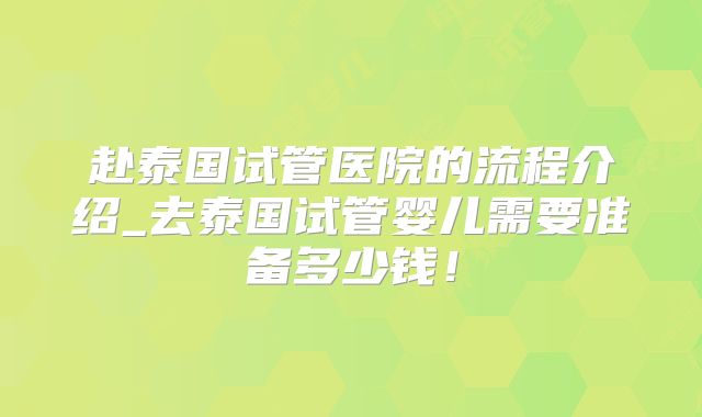 赴泰国试管医院的流程介绍_去泰国试管婴儿需要准备多少钱!