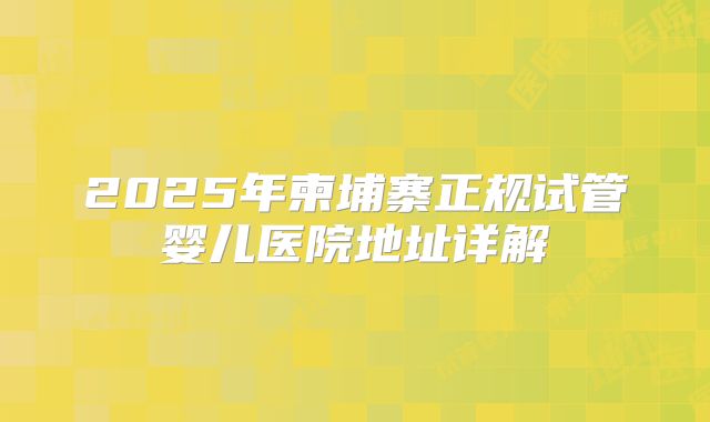 2025年柬埔寨正规试管婴儿医院地址详解