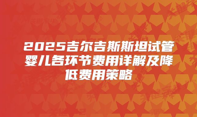 2025吉尔吉斯斯坦试管婴儿各环节费用详解及降低费用策略
